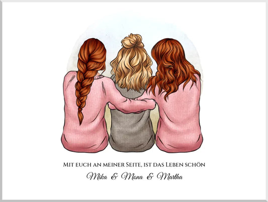 3 beste Freundinnen Geschenk personalisiert - für Schwester, Mama, Kollegin