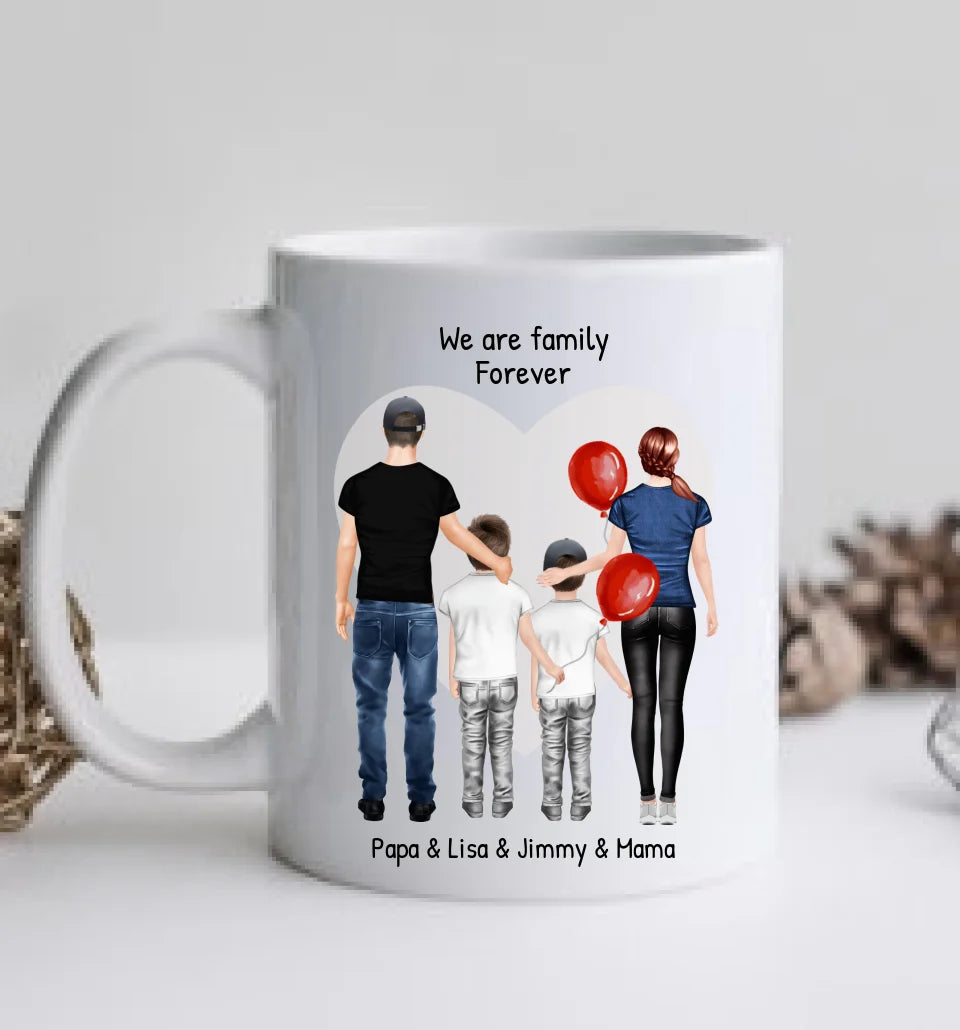 Personalisierte Tasse mit Familie 2 Kinder | personalisierte Tasse Mama, Papa, 2 Kinder, Sohn oder Tochter | personalisiertes Geburtstagsgeschenk | Weihnachtsgeschenk