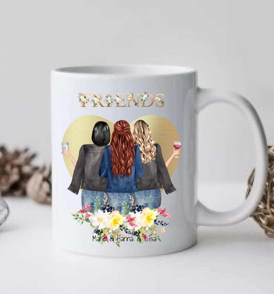 Personalisierte Tasse, 3 Beste Freundinnen Tasse, Personalisierter Kaffeebecher, Geschenkidee Freundin, Weihnachtsgeschenk Familie, Schwester, Freundin