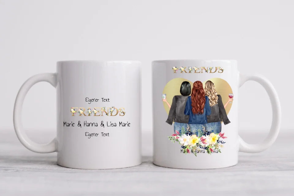 Personalisierte Tasse, 3 Beste Freundinnen Tasse, Personalisierter Kaffeebecher, Geschenkidee Freundin, Weihnachtsgeschenk Familie, Schwester, Freundin