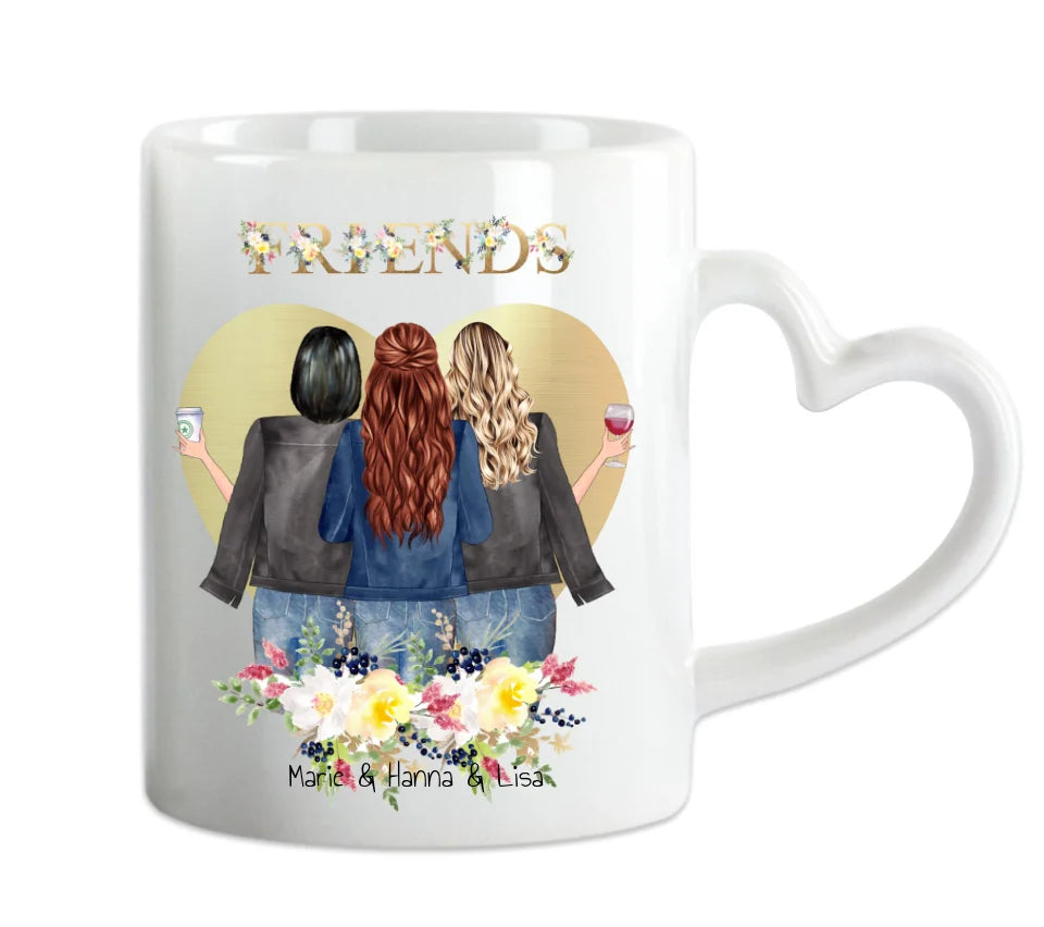 Personalisierte Tasse, 3 Beste Freundinnen Tasse, Personalisierter Kaffeebecher, Geschenkidee Freundin, Weihnachtsgeschenk Familie, Schwester, Freundin