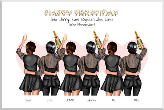 30 Geburtstag beste Freundin Geschenk personalisiert - 6 Freundinnen Bild Geburtstagsgeschenk | Poster Schwester, Mama, Kollegin Leinwanddruck Leinwandbild