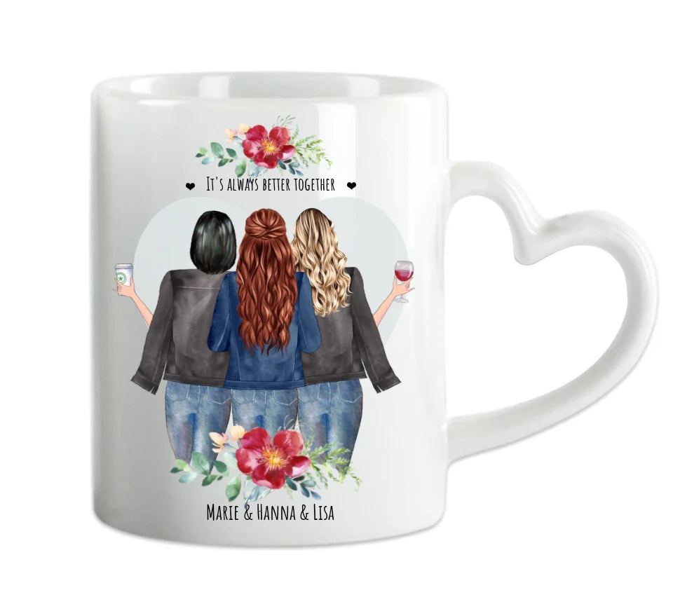 3 Beste Freundinnen Tasse – Personalisiertes Geschenk - Geburtstag & Weihnachten