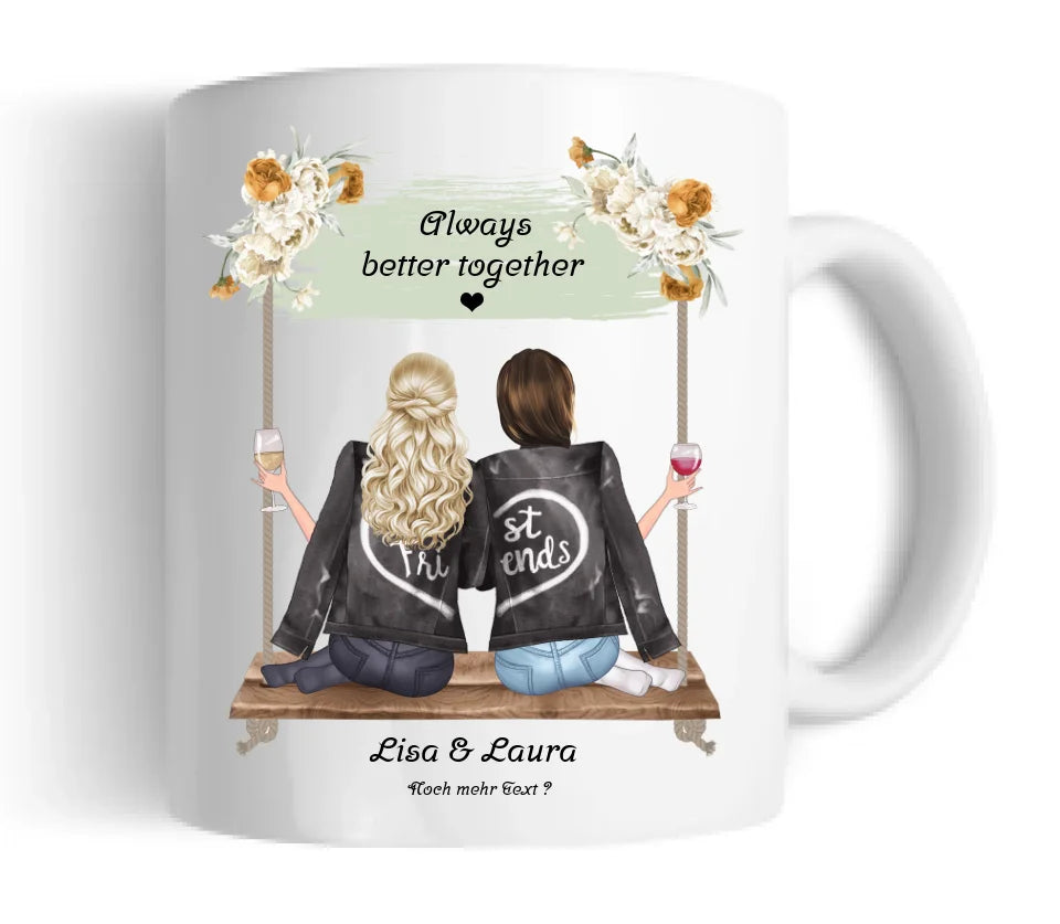 Geschenk 2 beste Freundin auf der Schaukel personalisierte Tasse mit Spruch, Geburtstagsgeschenk