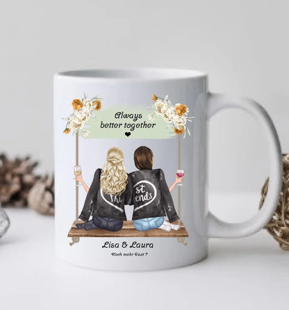 Geschenk 2 beste Freundin auf der Schaukel personalisierte Tasse mit Spruch, Geburtstagsgeschenk