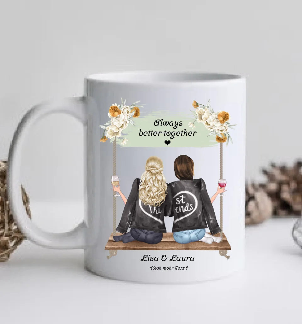 Geschenk 2 beste Freundin auf der Schaukel personalisierte Tasse mit Spruch, Geburtstagsgeschenk