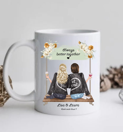 Geschenk 2 beste Freundin auf der Schaukel personalisierte Tasse mit Spruch, Geburtstagsgeschenk