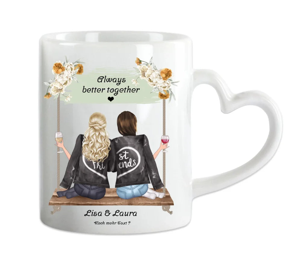 Geschenk 2 beste Freundin auf der Schaukel personalisierte Tasse mit Spruch, Geburtstagsgeschenk