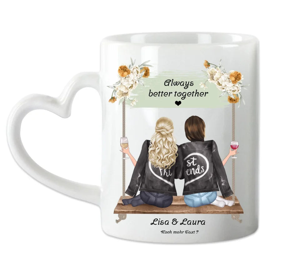 Geschenk 2 beste Freundin auf der Schaukel personalisierte Tasse mit Spruch, Geburtstagsgeschenk