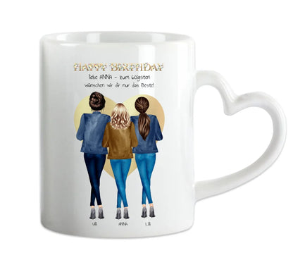 60 Geburtstag Freundin Geschenk | Personalisiertes Tasse Happy Birthday mit 3 Freundinnen | Geschenk Schwester | Kollegin | Mama