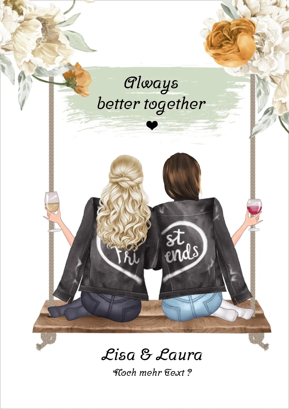 2 beste Freundinnen Bild Geschenk personalisiert- Poster Geburtstagsgeschenk