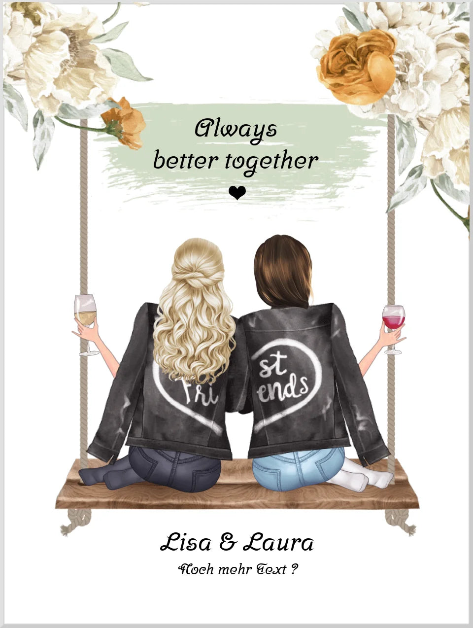 2 beste Freundinnen Bild Geschenk personalisiert- Poster Geburtstagsgeschenk
