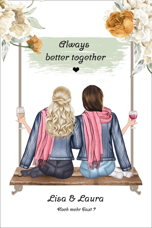 Geschenk Beste Freundin | 2 Freundinnen Bild & Poster Geschenk personalisiert | Geburtstagsgeschenk Freundin, Schwester Leinwanddruck Leinwandbild 30x20 cm