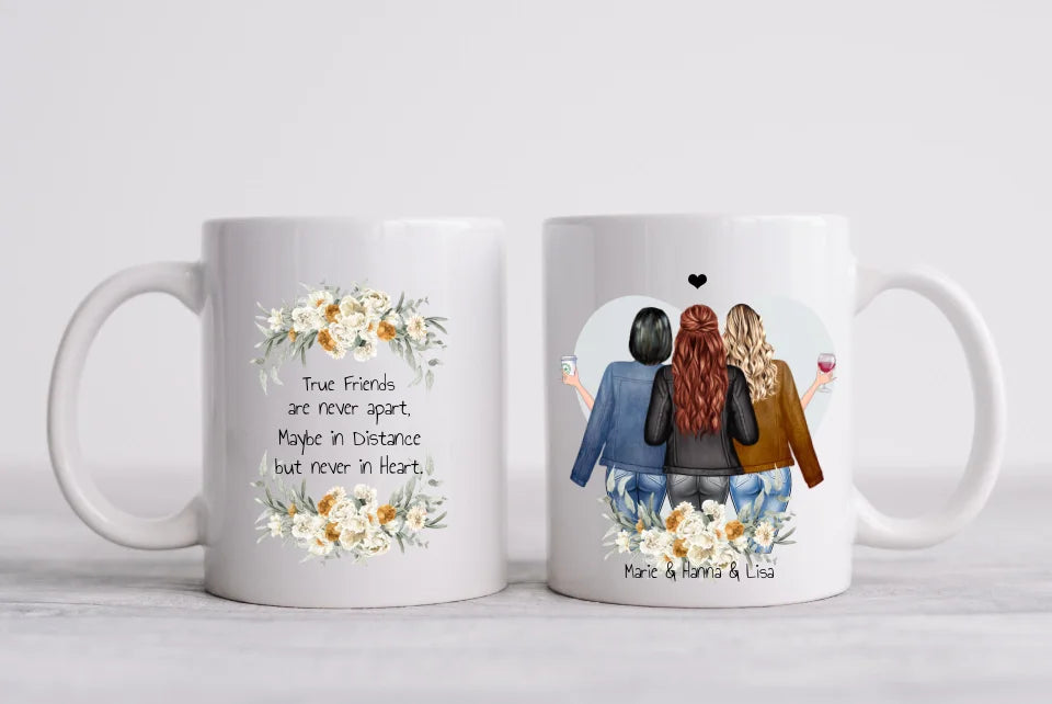 3 Beste Freundinnen Tasse mit Spruch, Personalisierte Kaffeebecher, Geschenk Familie, Schwester, Kollegin, Tassendruck