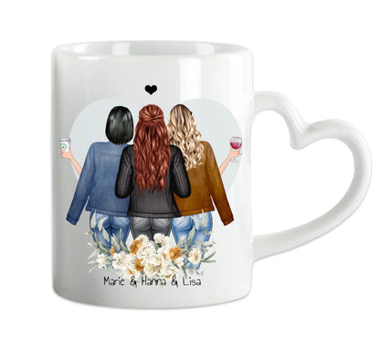 3 Beste Freundinnen Tasse mit Spruch, Personalisierte Kaffeebecher, Geschenk Familie, Schwester, Kollegin, Tassendruck