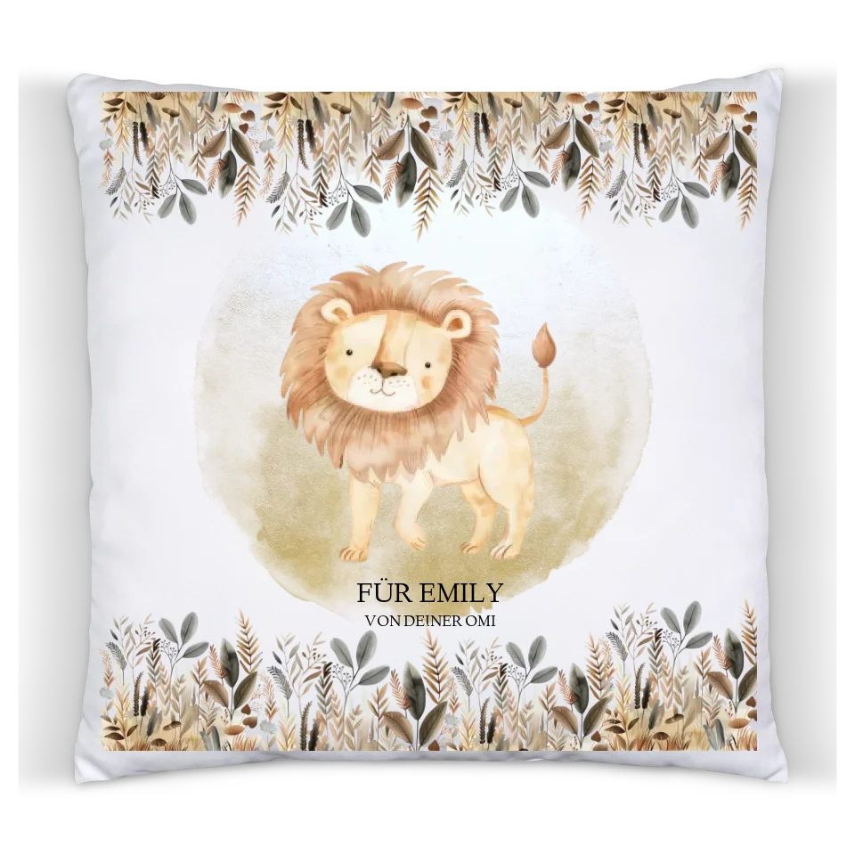 Personalisiertes Kinderkissen mit Namen Mädchen / Junge Dschungeltiere - Dekokissen Premium Kissen (Plüschoberfläche) Premium Kissen