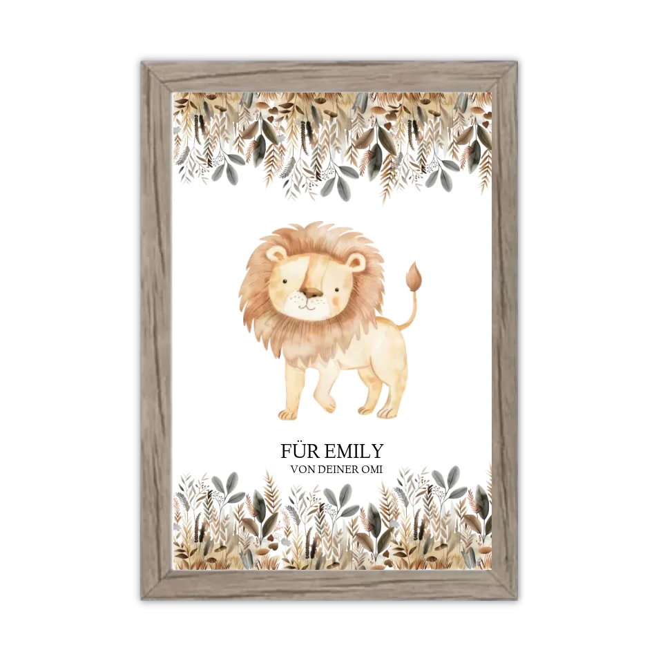 Personalisiertes Kinderkissen mit Namen Mädchen / Junge Dschungeltiere - Dekokissen Gerahmtes Poster Eichenflair Eichenflair