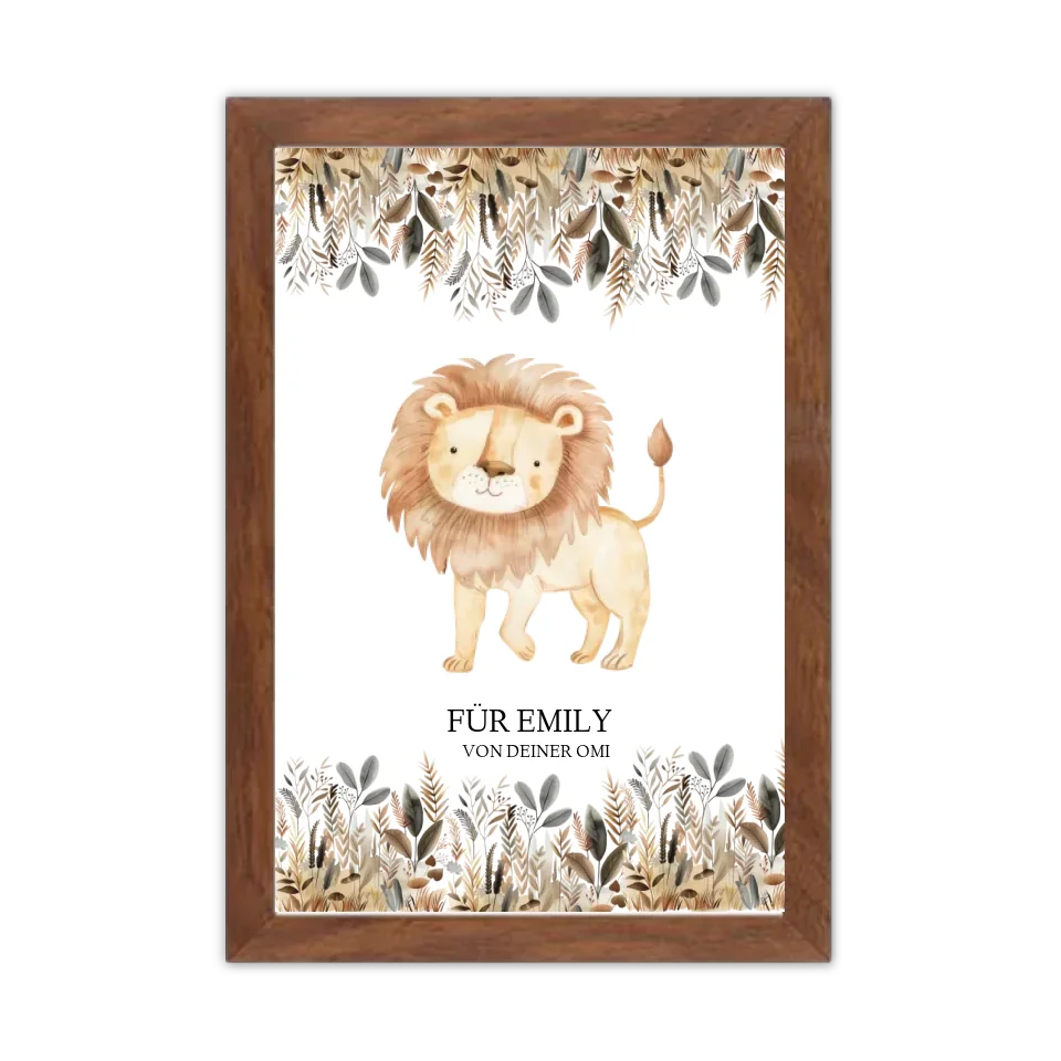 Personalisiertes Kinderkissen mit Namen Mädchen / Junge Dschungeltiere - Dekokissen Gerahmtes Poster Walnussflair Walnussflair