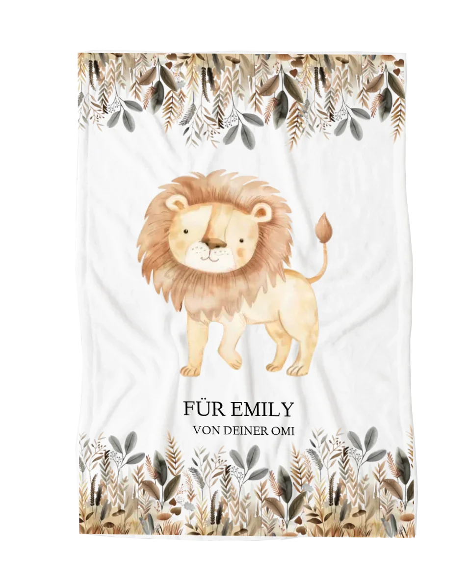 Personalisiertes Kinderkissen mit Namen Mädchen / Junge Dschungeltiere - Dekokissen Blanket Premium Kuscheldecke 150 x 100 cm 40" x 60"