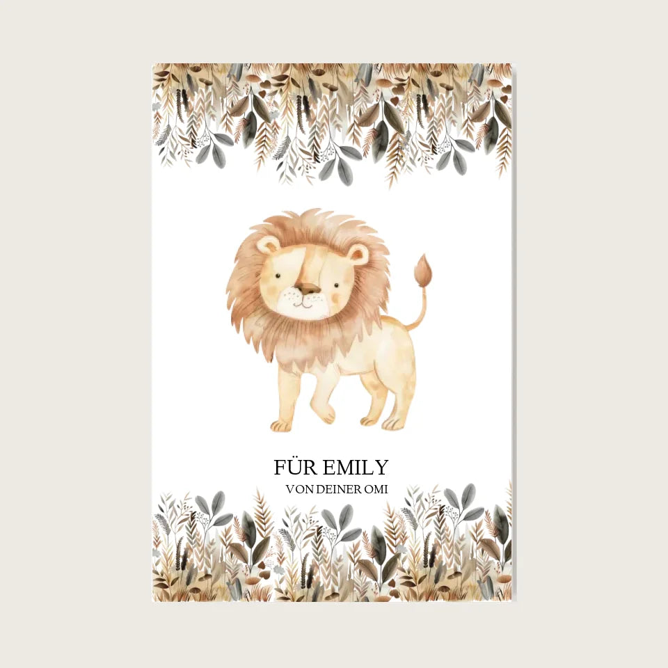 Personalisiertes Kinderkissen mit Namen Mädchen / Junge Dschungeltiere - Dekokissen Leinwanddruck Leinwandbild