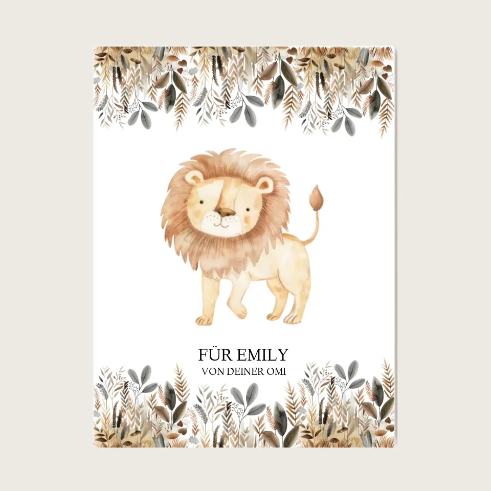 Personalisiertes Kinderkissen mit Namen Mädchen / Junge Dschungeltiere - Dekokissen Leinwanddruck Leinwandbild
