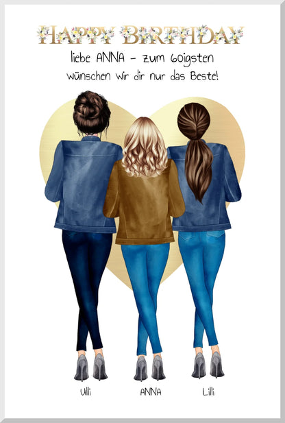 50 oder 60. Geburtstag Bild Geschenk 3 Freundinnen | Geschenk Schwester | Kollegin | Mama Leinwanddruck Leinwandbild