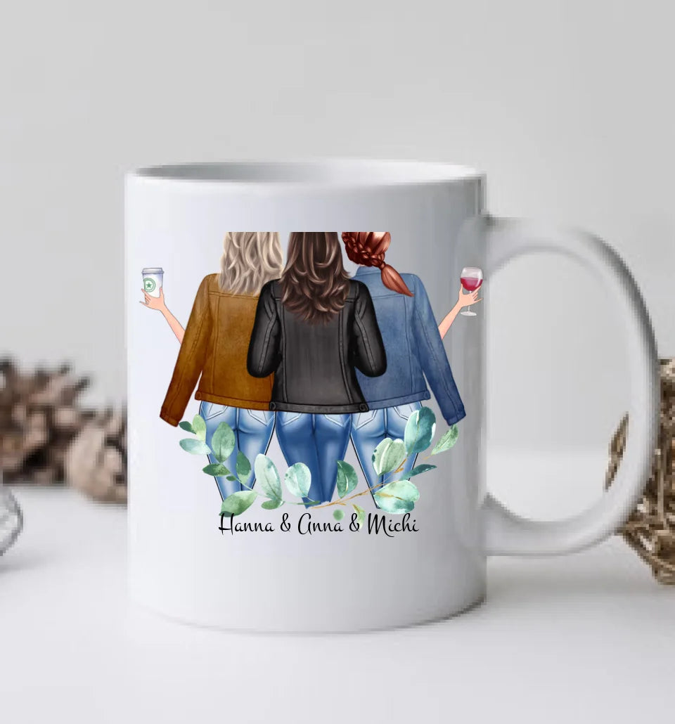 3 Beste Freundinnen Tasse, Personalisierte Tasse, Geschenk Familie, Schwester, Kollegin, Tassendruck