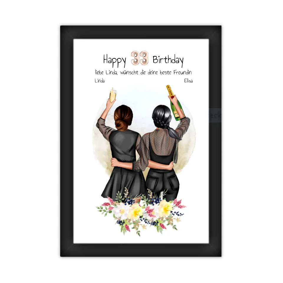 Geschenk für beste Freundin 21. Geburtstag – Personalisiertes Poster Bild mit 2 Freundinnen