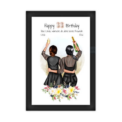 Geschenk für beste Freundin 21. Geburtstag – Personalisiertes Poster Bild mit 2 Freundinnen