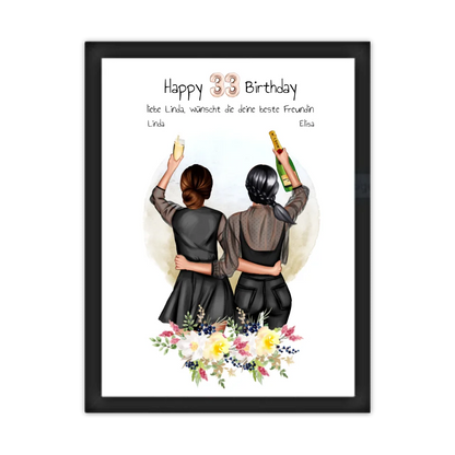 Geschenk für beste Freundin 21. Geburtstag – Personalisiertes Poster Bild mit 2 Freundinnen