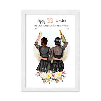 Geschenk für beste Freundin 21. Geburtstag – Personalisiertes Poster Bild mit 2 Freundinnen