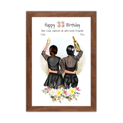 Geschenk für beste Freundin 21. Geburtstag – Personalisiertes Poster Bild mit 2 Freundinnen