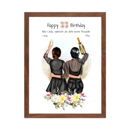 Geschenk für beste Freundin 21. Geburtstag – Personalisiertes Poster Bild mit 2 Freundinnen