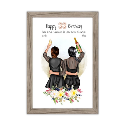 Geschenk für beste Freundin 21. Geburtstag – Personalisiertes Poster Bild mit 2 Freundinnen