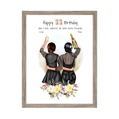 Geschenk für beste Freundin 21. Geburtstag – Personalisiertes Poster Bild mit 2 Freundinnen