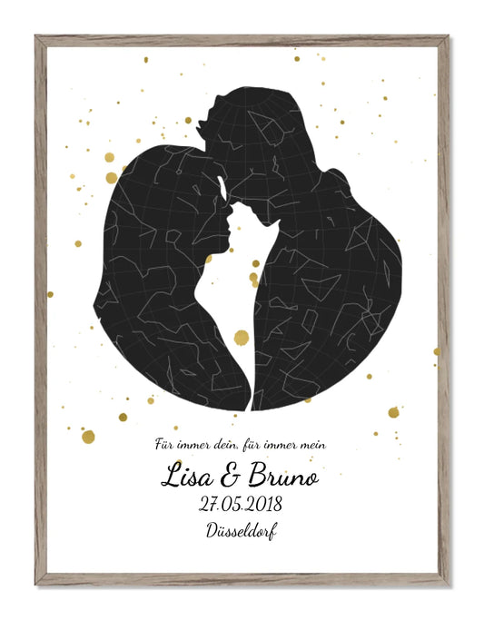 Hochzeitsgeschenk | Personalisierte Sternkarte Liebespaar | Sternkarte Poster | Geschenk zur Hochzeit, Valentinstag, Jahrestag, Geburtstag Gerahmtes Poster Eichenflair Eichenflair