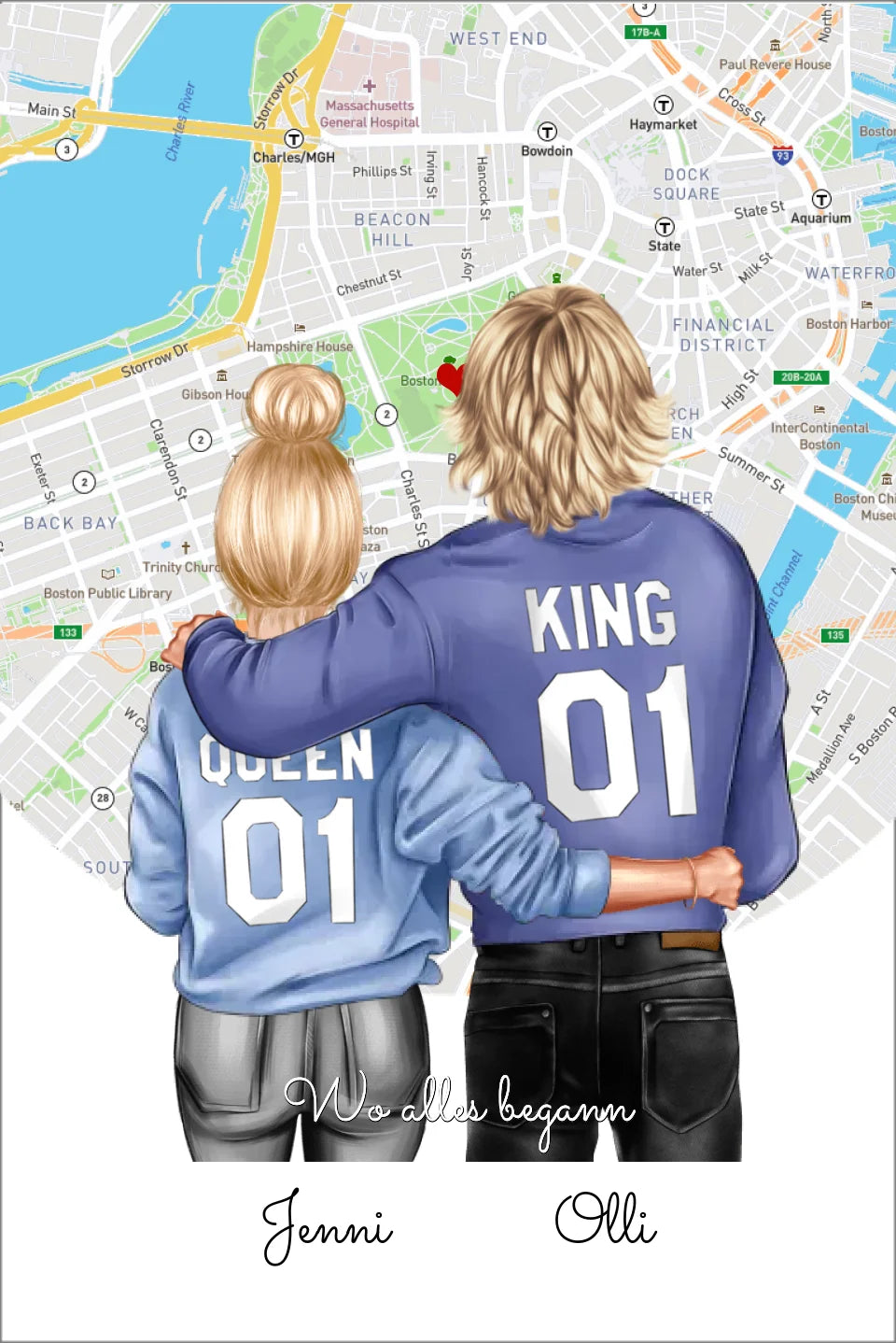 Personalisiertes Poster Geschenk für Freund / Freundin & Partnerin/Partner - Pärchen, Geschenk - Paar Bild mit Stadtkarte / Sternenkarte Leinwanddruck Leinwandbild