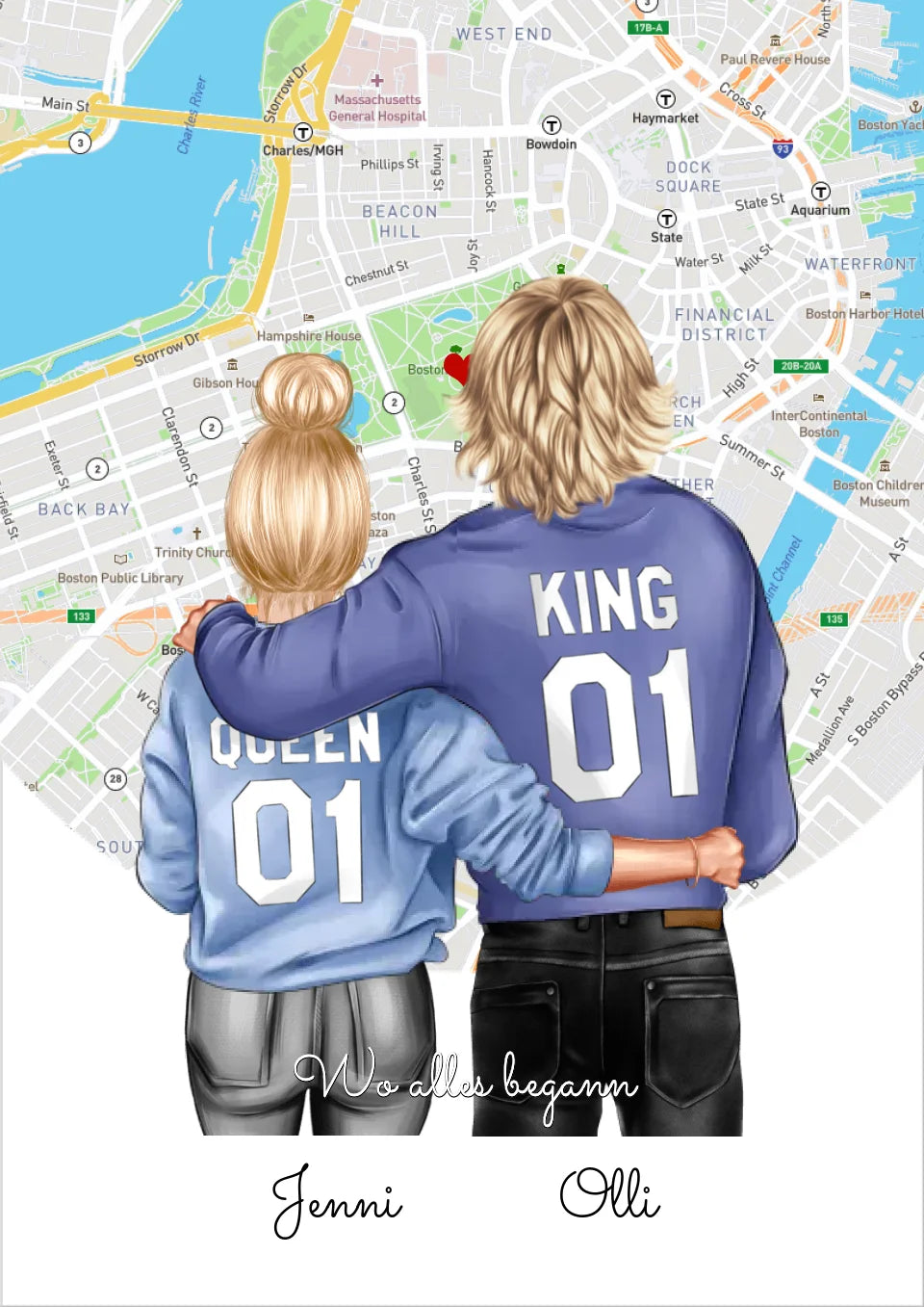 Personalisiertes Poster Geschenk für Freund / Freundin & Partnerin/Partner - Pärchen, Geschenk - Paar Bild mit Stadtkarte / Sternenkarte