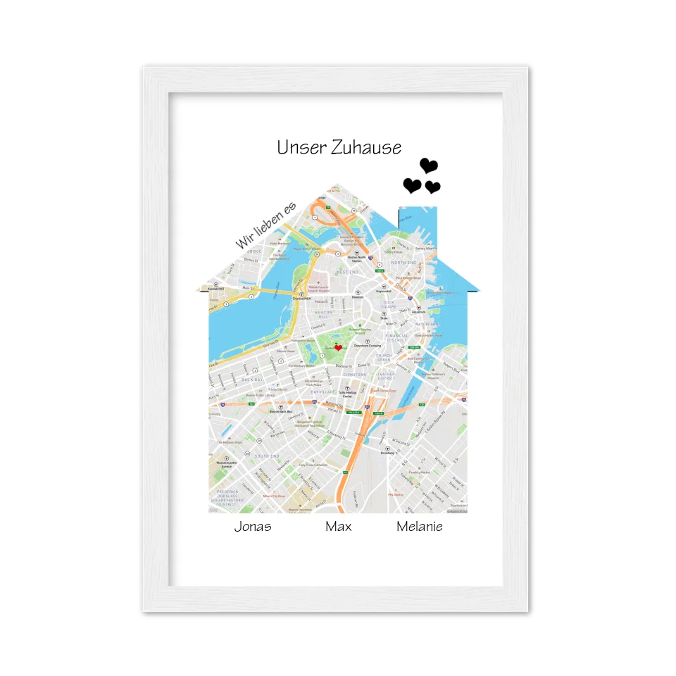 Unser Zuhause Geo Poster als Einzugsgeschenk in Wohnung, Haus