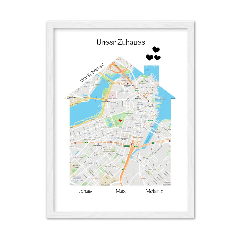 Unser Zuhause Geo Poster als Einzugsgeschenk in Wohnung, Haus