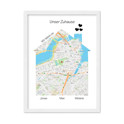 Unser Zuhause Geo Poster als Einzugsgeschenk in Wohnung, Haus