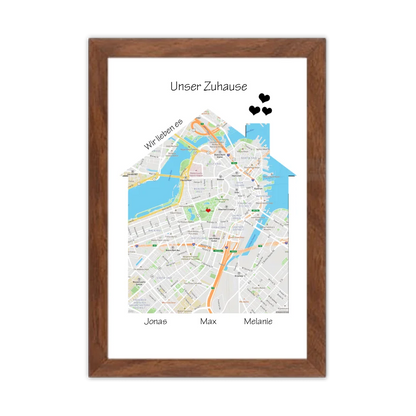 Unser Zuhause Geo Poster als Einzugsgeschenk in Wohnung, Haus