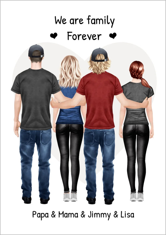 Personalisiertes beste Freunde Poster Geschenk Familie - Familienbild / Freundebild 4 Erwachsene - Familienportrait -  We are family