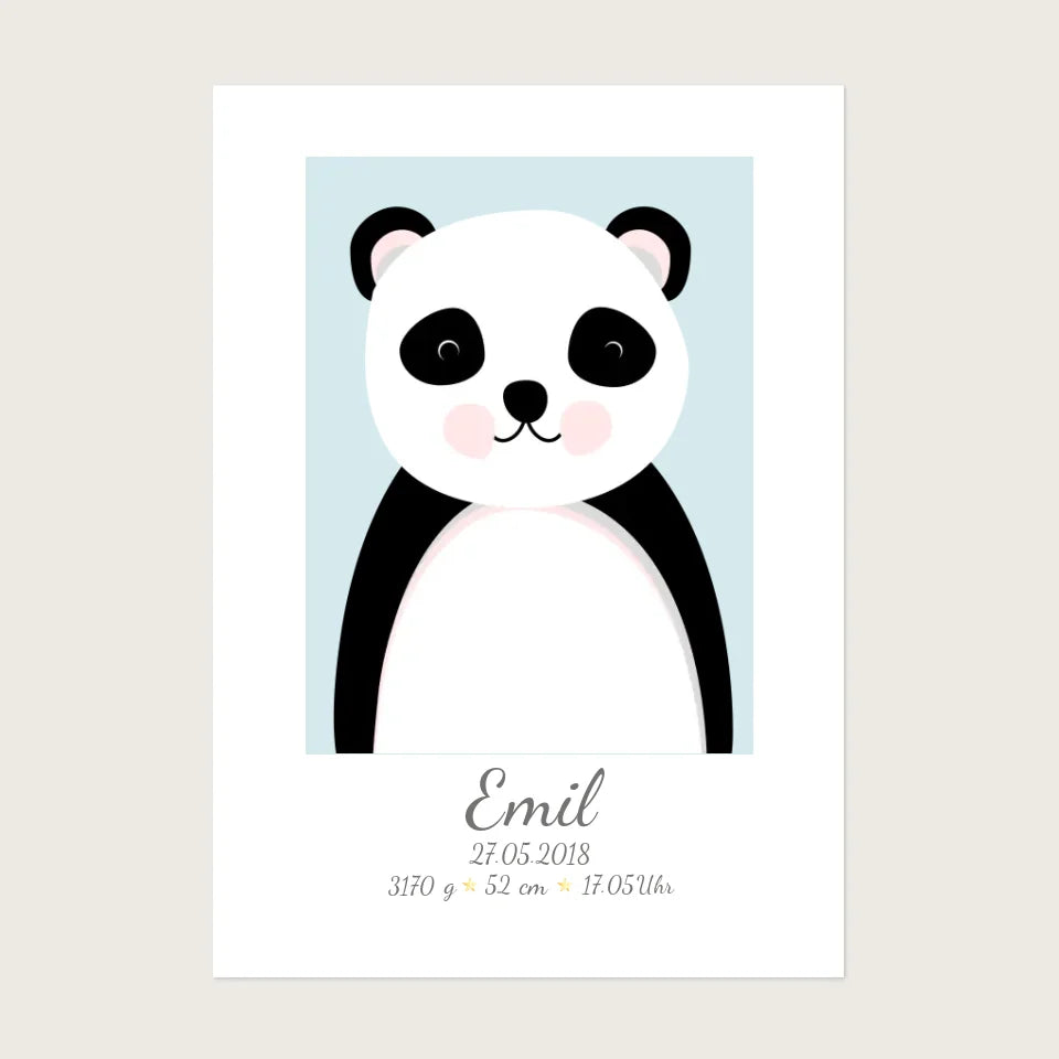 Personalisierte Geburtsanzeige Baby Tiere Panda - Mädchen / Junge mit Geburtsdaten !!! Digitale Datei zum Selberdrucken - kein Poster !!! Digitale Datei zum Selberdrucken - kein Poster A4 A3 A2