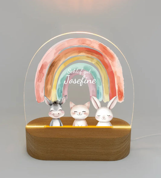 Personalisiertes Baby & Kinder LED Nachtlicht 1-3 Tiere Bauernhof mit Namen Geburtsgeschenk & Taufgeschenk