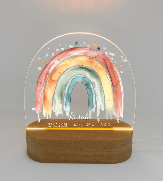 Personalisiertes Baby & Kinder LED Nachtlicht Regenbogen mit Namen & Geburtsdaten Geburtsgeschenk & Taufgeschenk