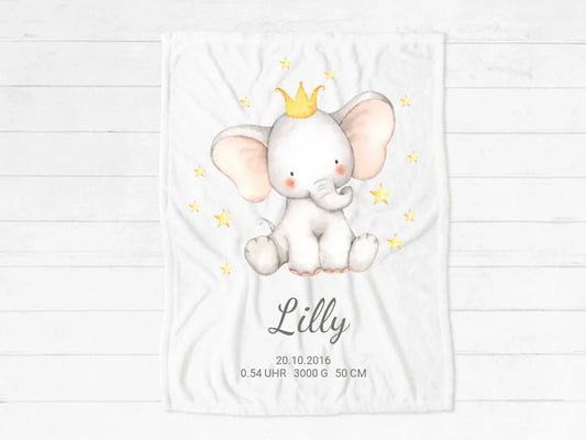 Personalisiertes Babygeschenk - Elefant Geburtsgeschenk Geburtsanzeige Decke - Babydecke Geschenk Geburt - Taufgeschenk