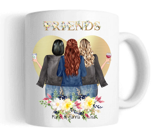Personalisiertes Tasse für die beste Freundin (3 Freundinnen) - Geschenkidee Weihnachten Geburtstag