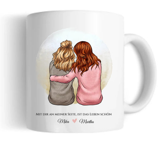Kaffeebecher - Besties forever Tasse mit 2 Mädchen Namen und Spruch komplett personalisierbar.