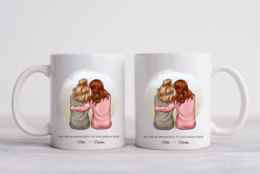 Kaffeebecher - Besties forever Tasse mit 2 Mädchen Namen und Spruch komplett personalisierbar.